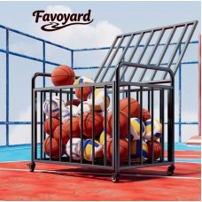 Rolling Ball Storage Cart, Ball Storage Bin with Lockable Lid, Garage Organizer Made of Steel,Suitable for School Sport Equipment Storage