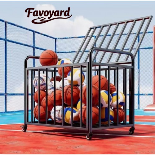 Rolling Ball Storage Cart, Ball Storage Bin with Lockable Lid, Garage Organizer Made of Steel,Suitable for School Sport Equipment Storage